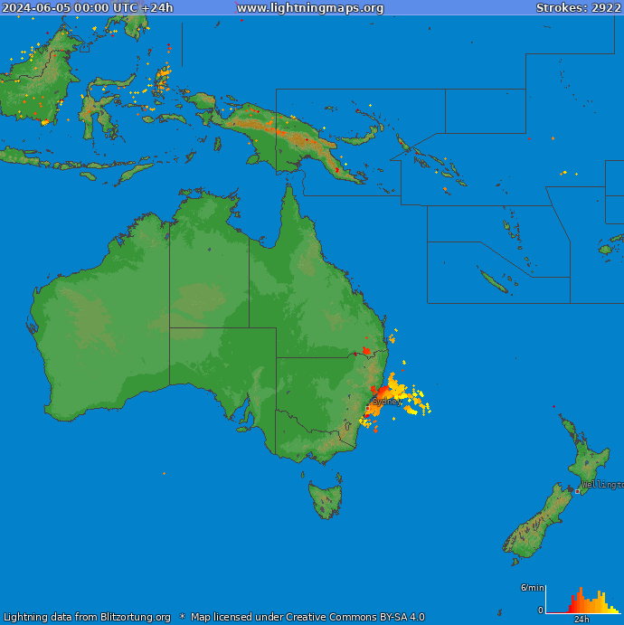 Mapa blesků Oceania 05.06.2024