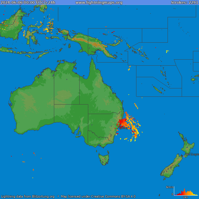 Mapa blesků Oceania 06.06.2024