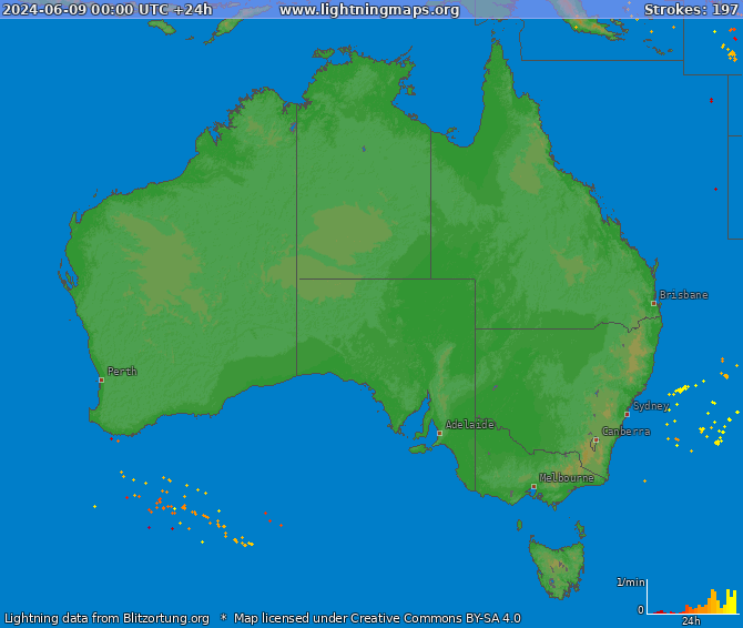 Lightning map Australia 2024-06-09