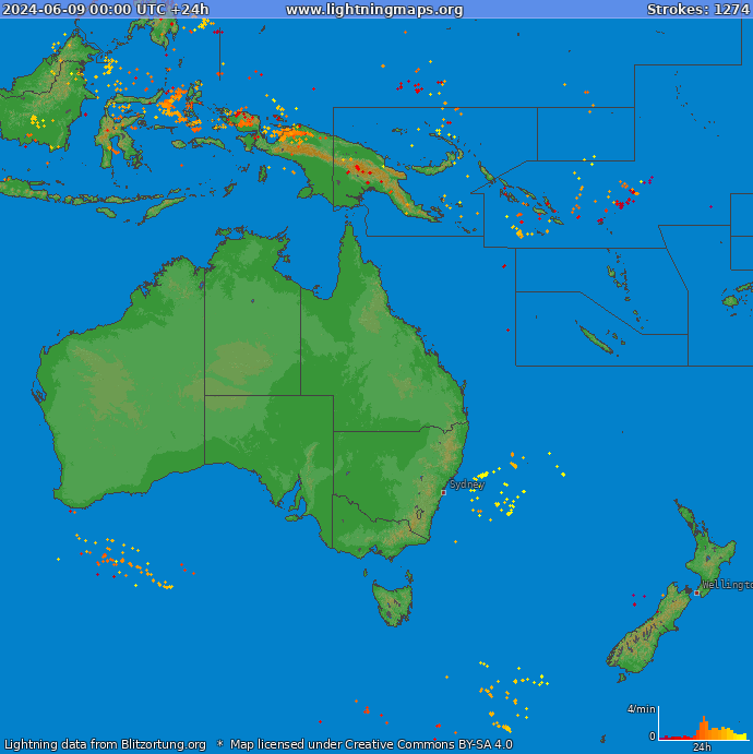 Mapa wyładowań Oceania 2024-06-09