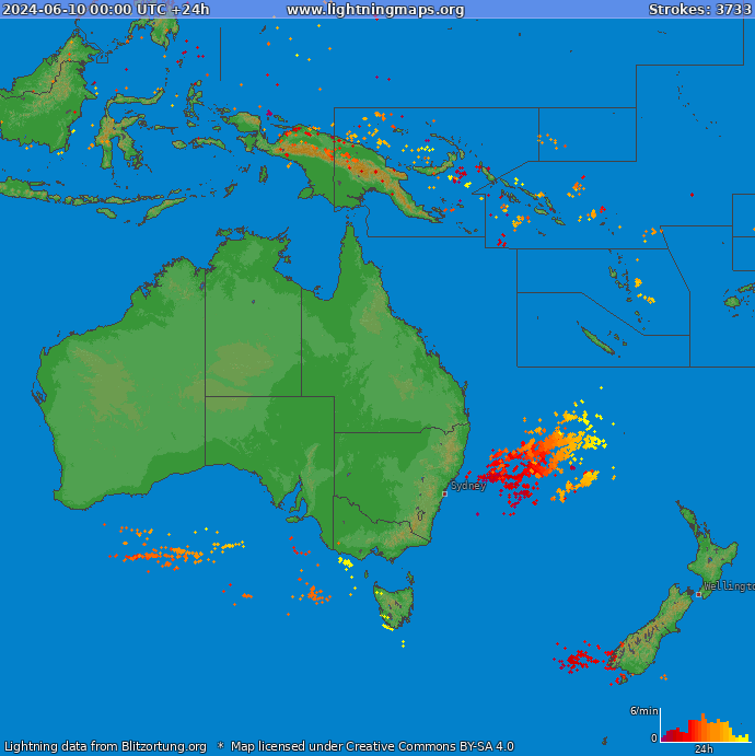 Mapa wyładowań Oceania 2024-06-10