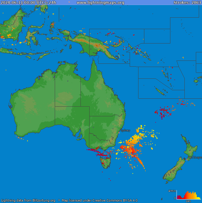 Mapa bleskov Oceania 11.06.2024