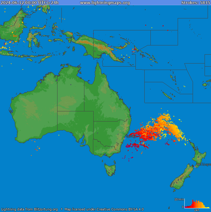 Mappa dei fulmini Oceania 12.06.2024