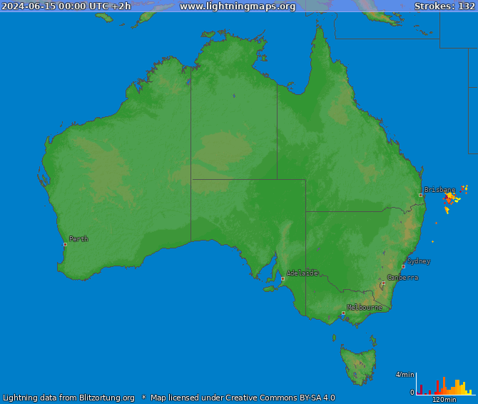 Bliksem kaart Australia 15.06.2024 (Animatie)
