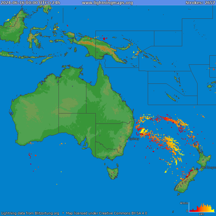 Lightning map Oceania 2024-06-16