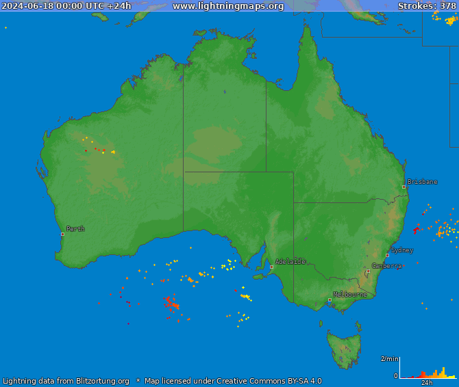 Lightning map Australia 2024-06-18
