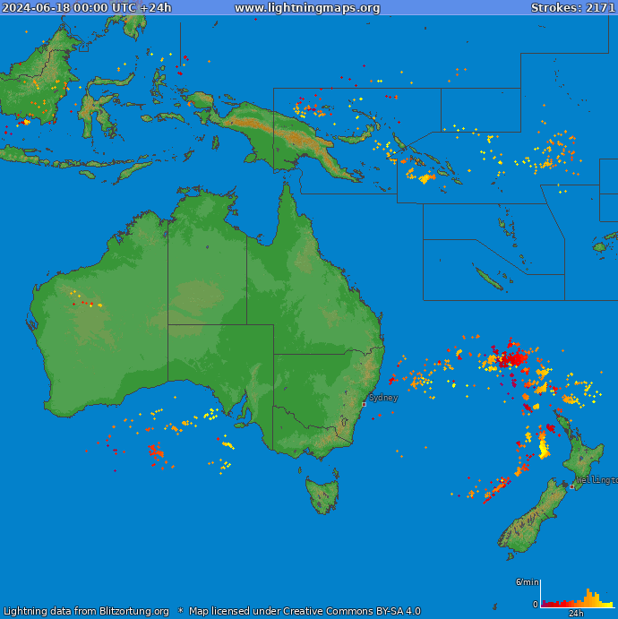 Bliksem kaart Oceania 18.06.2024