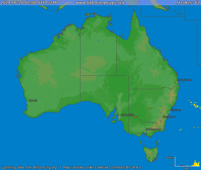 Mapa blesků Australia 20.06.2024