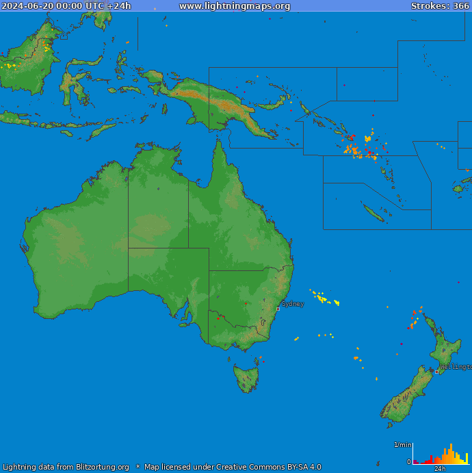 Mappa dei fulmini Oceania 20.06.2024