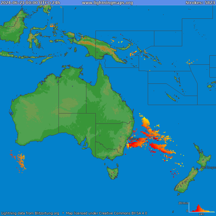 Mappa dei fulmini Oceania 21.06.2024