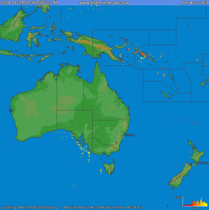 Bliksem kaart Oceania 24.06.2024