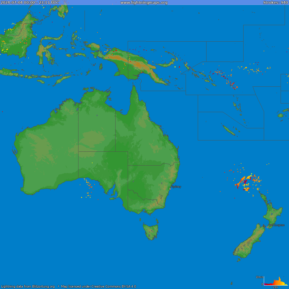 Bliksem kaart Oceania (Big) 04.07.2024