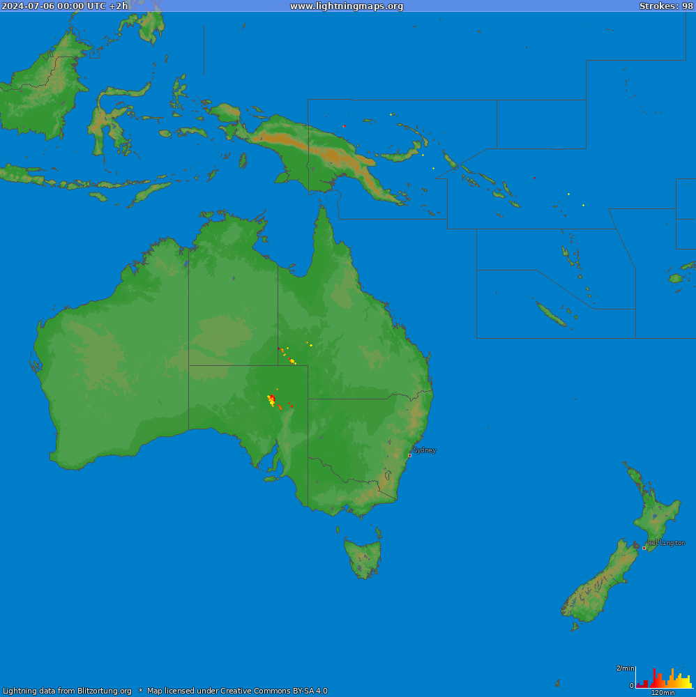 Mapa bleskov Oceania (Big) 06.07.2024 (Animácia)