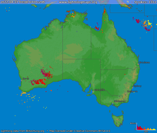 Mapa blesků Australia 27.04.2022