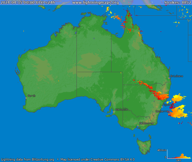 Mapa bleskov Australia 15.04.2024