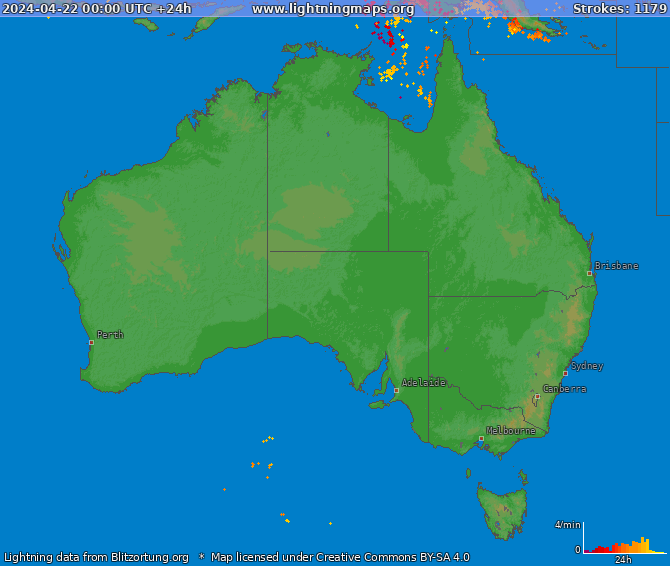 Mappa dei fulmini Australia 22.04.2024