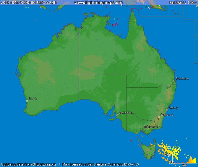 Mapa bleskov Australia 23.04.2024