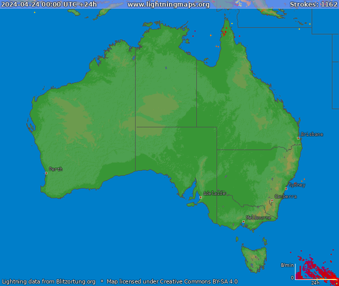 Mapa blesků Australia 24.04.2024