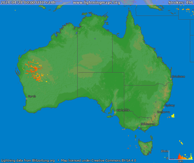 Carte de la foudre Australia 28/04/2024