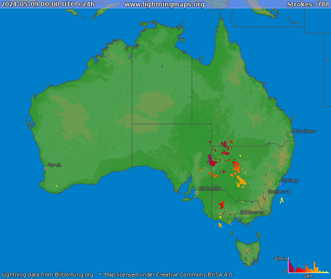 Mappa dei fulmini Australia 09.05.2024