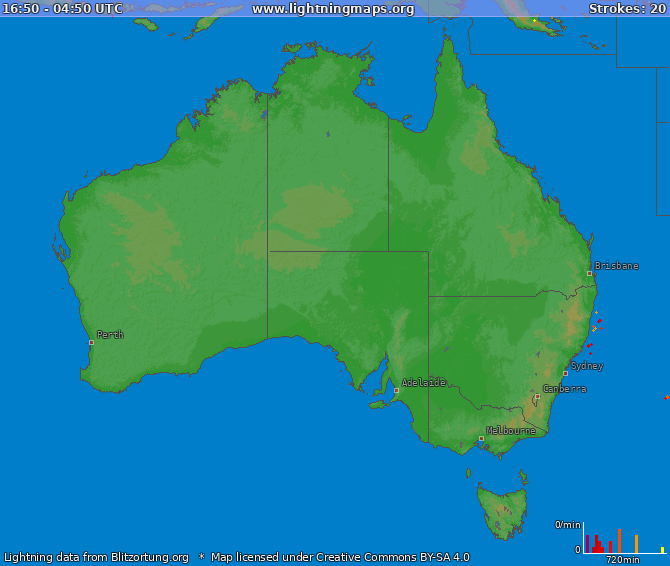 Bliksem kaart Australia 07.06.2024 12:36:07 UTC