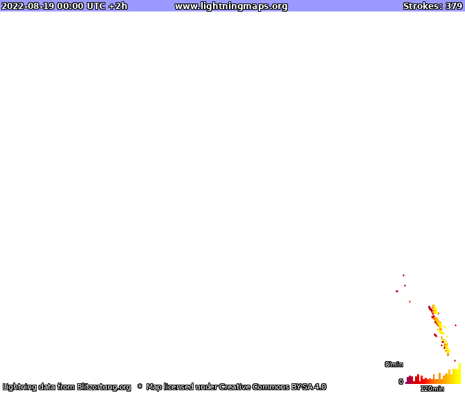 Mapa bleskov Australia 19.08.2022 (Animácia)