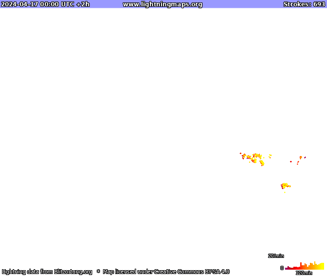 Mapa blesků Australia 17.04.2024 (Animace)