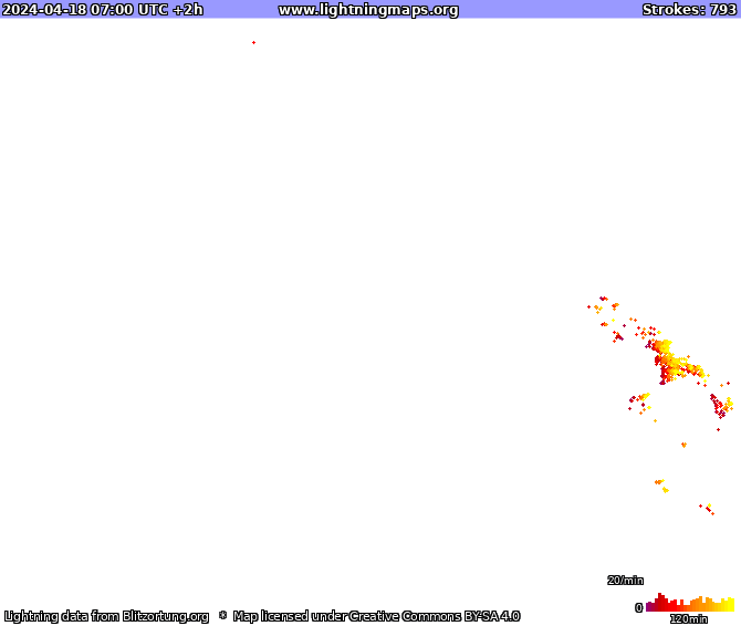 Carte de la foudre Australia 18/04/2024 (Animation)