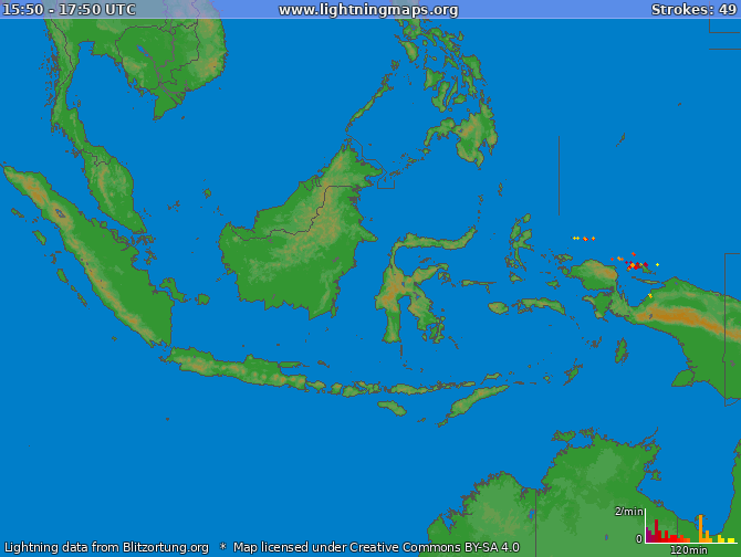 Карта блискавок Індонезія 07.06.2023 04:37:54 UTC