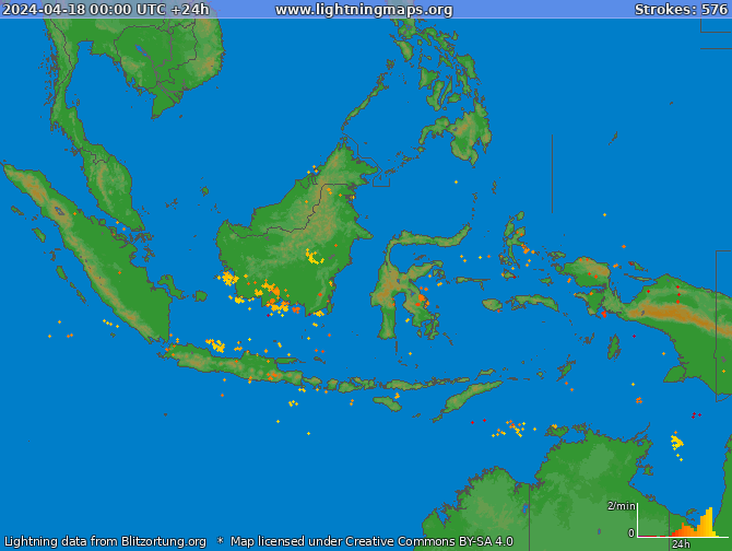 Карта блискавок Індонезія 18.04.2024