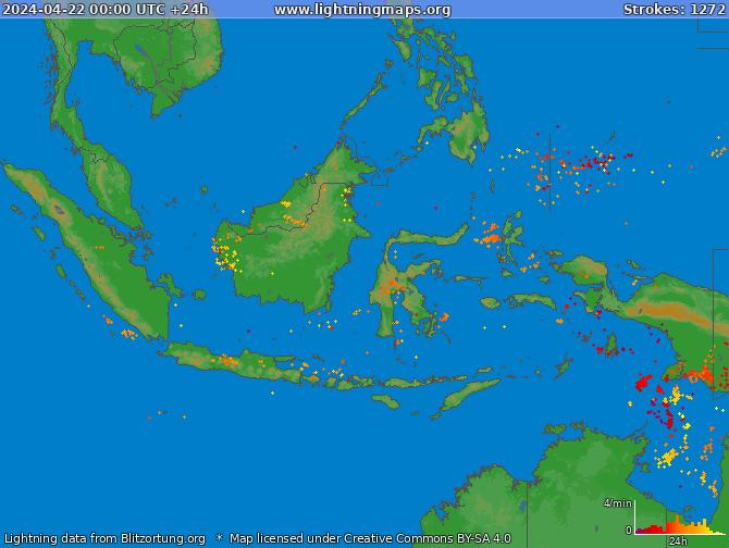 Bliksem kaart Indonesia 22.04.2024