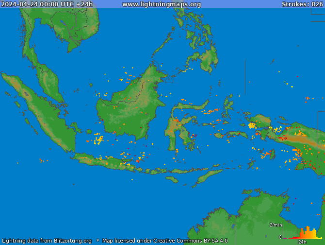Mapa blesků Indonézie 24.04.2024