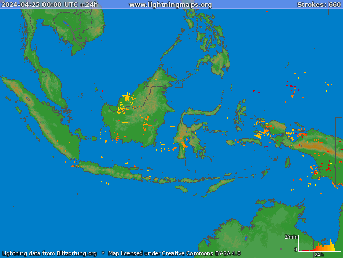 Mappa dei fulmini Indonesia 25.04.2024