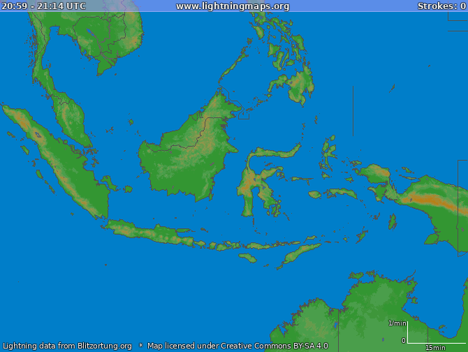 Mapa blesků Indonézie 14.06.2024 09:02:17 UTC