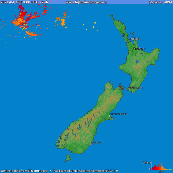 Carte de la foudre Nouvelle-Zélande 19/04/2021