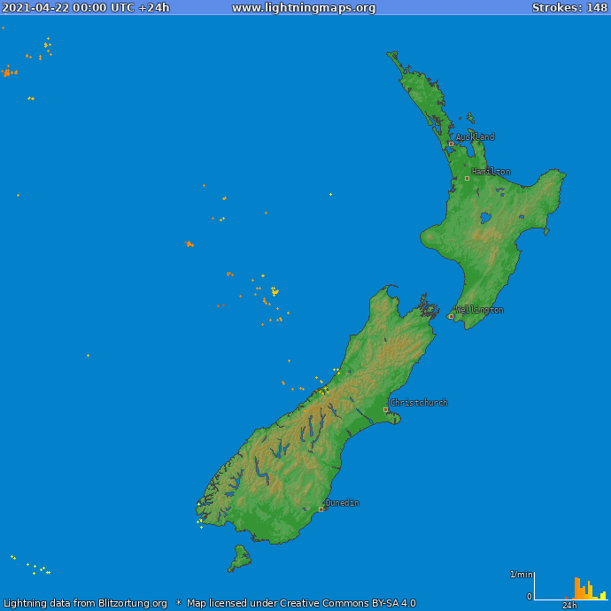 Blixtkarta Nya Zeeland 2021-04-22
