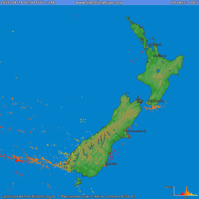 Lightning map New Zealand 2021-04-24