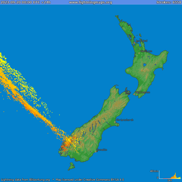 Lightning map New Zealand 2023-09-20