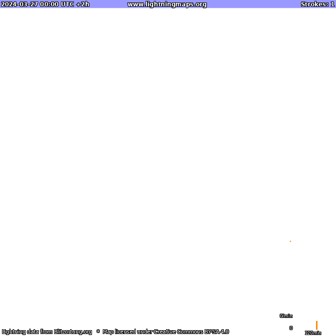 Mappa dei fulmini Nuova Zelanda 27.03.2024 (Animazione)
