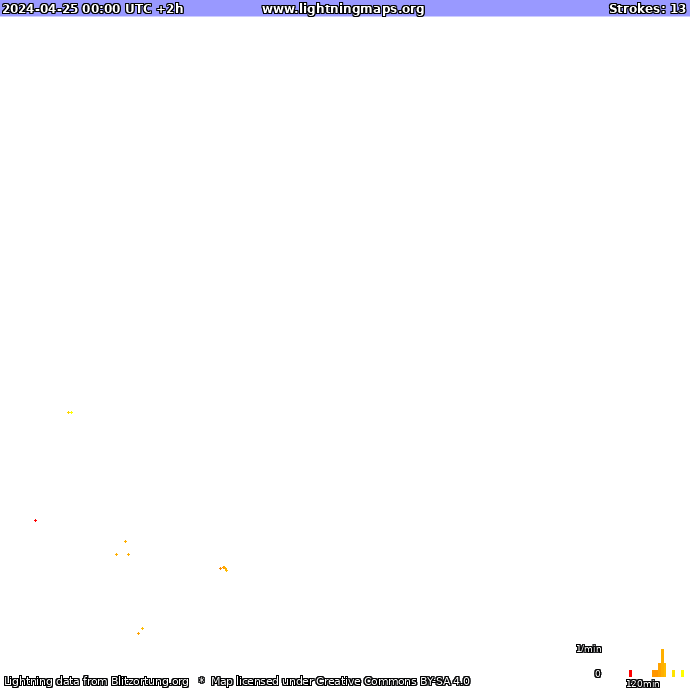 Mappa dei fulmini Nuova Zelanda 25.04.2024 (Animazione)