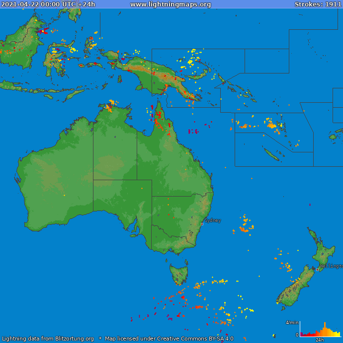 Mappa dei fulmini Oceania 22.04.2021