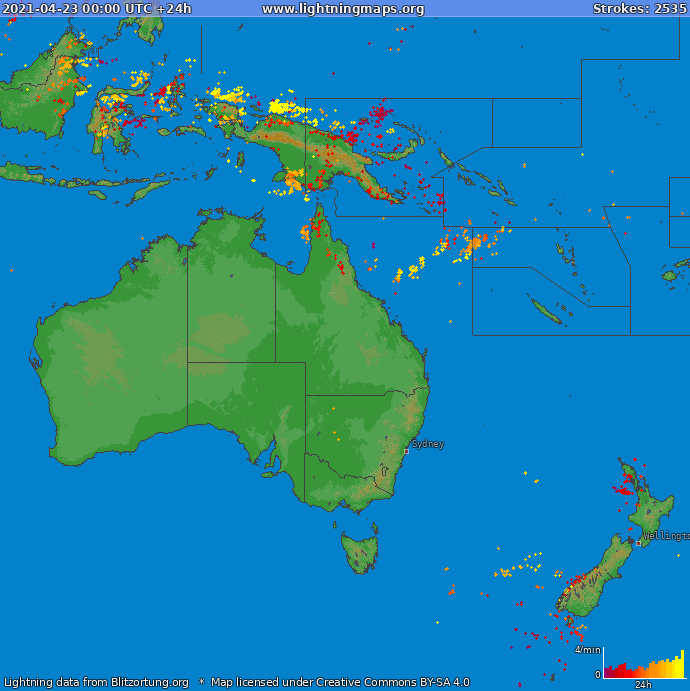 Bliksem kaart Oceania 23.04.2021