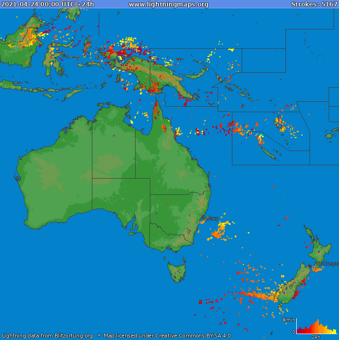 Mapa blesků Oceania 24.04.2021