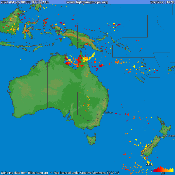 Mappa dei fulmini Oceania 25.04.2021