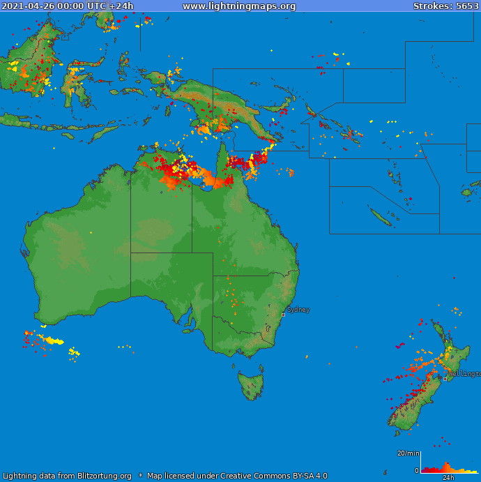 Mapa wyładowań Oceania 2021-04-26