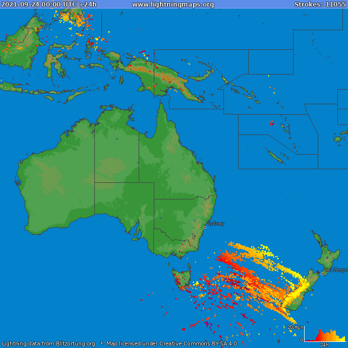 Mappa dei fulmini Oceania 24.09.2021