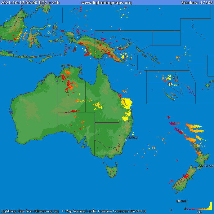 Mapa blesků Oceania 17.10.2021