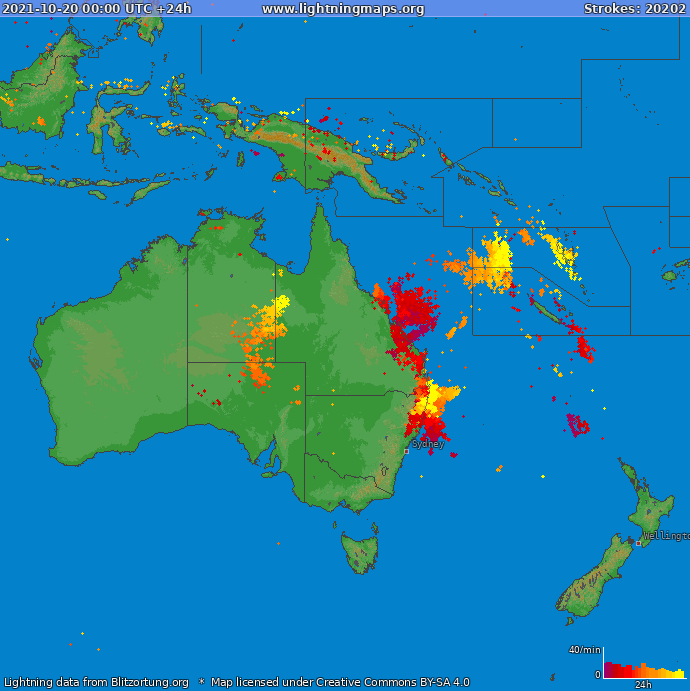 Mappa dei fulmini Oceania 20.10.2021