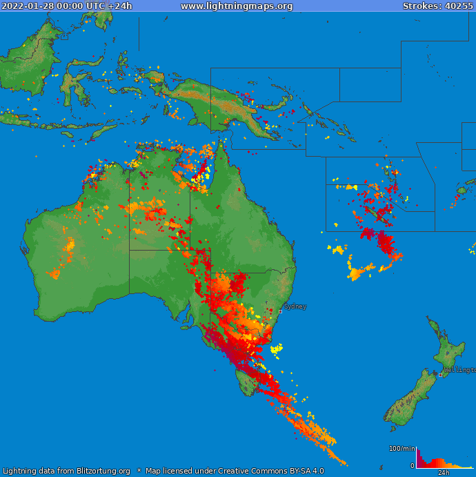 Mapa bleskov Oceania 28.01.2022
