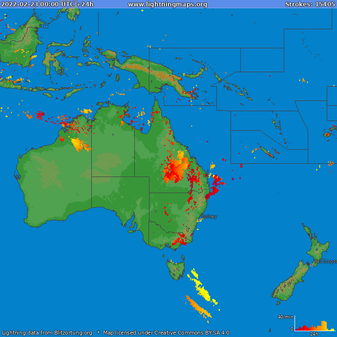 Lightning map Oceania 2022-02-23